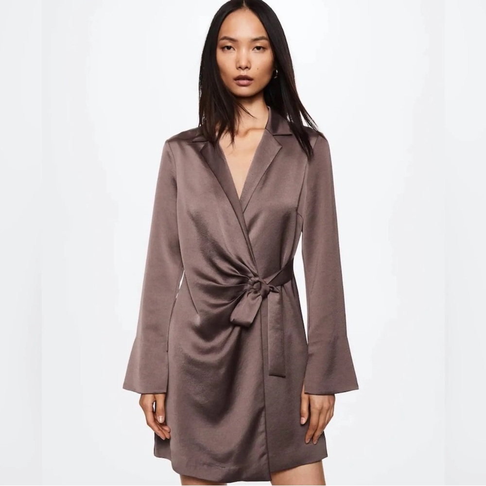 Massimo Dutti satin shirt dress brown